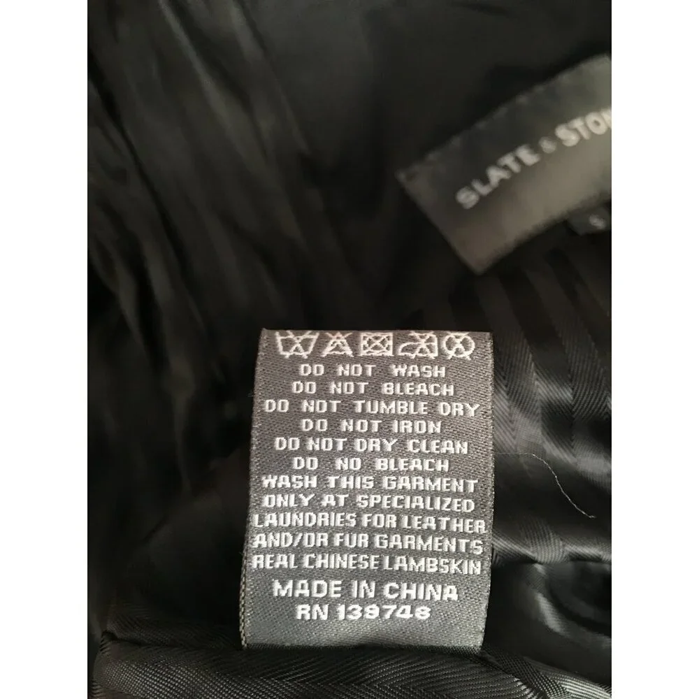 Mens Black Biker Jacket With Faux Leather Sleeves & Zip Closure Size M
